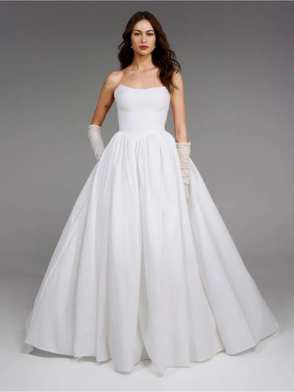 Pronovias “Alby” Strapless ballgown in soft mikado